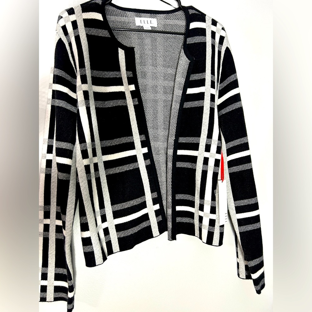 Elle Black and White Plaid Open Cardigan